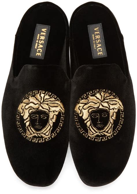 versace black slippers|Versace velvet loafers.